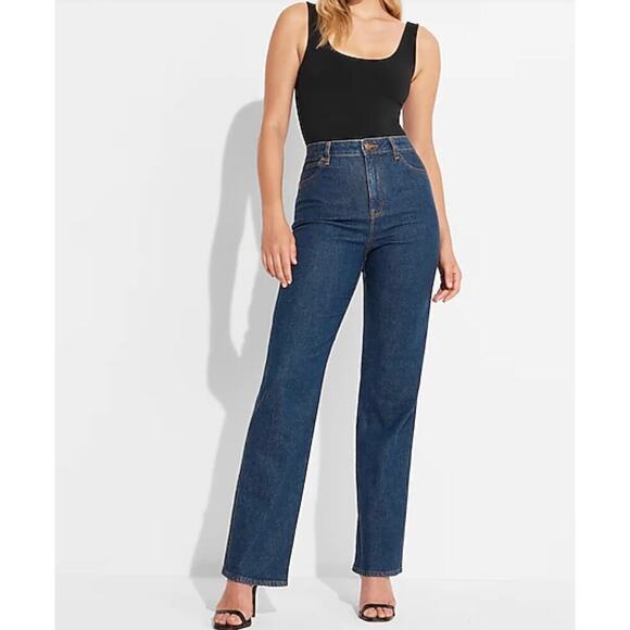 Express x Simon Spurr Super High Waisted Dark Indigo Straight Leg Jean - Picture 1 of 10